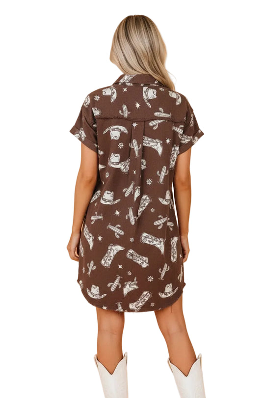 Buffalo Belle - Women's Western Cowgirl Cactus Raw Edge Denim Dress