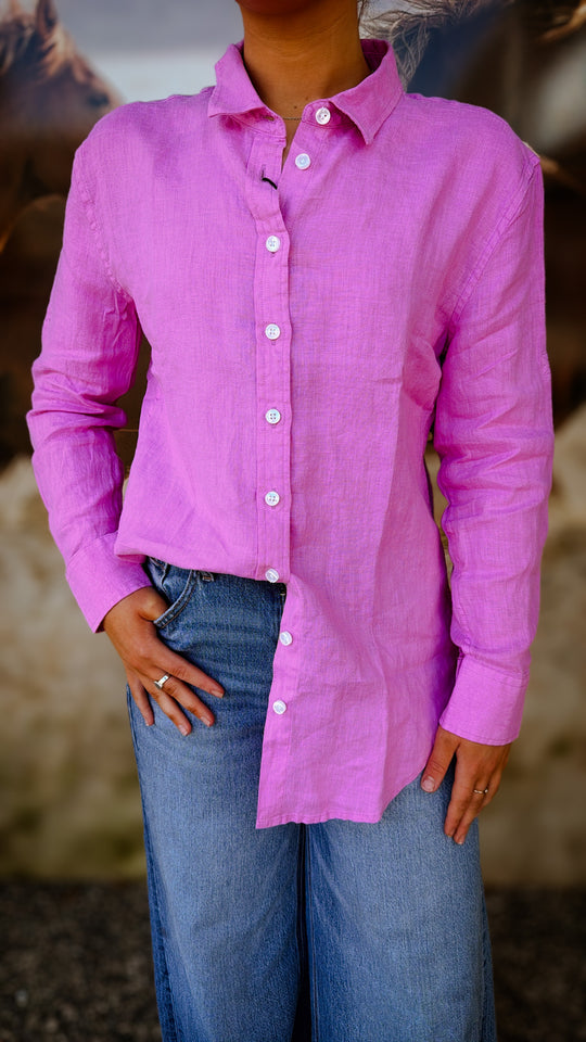 Ritemate - Womens Long Sleeve Linen Blouse - Crocus