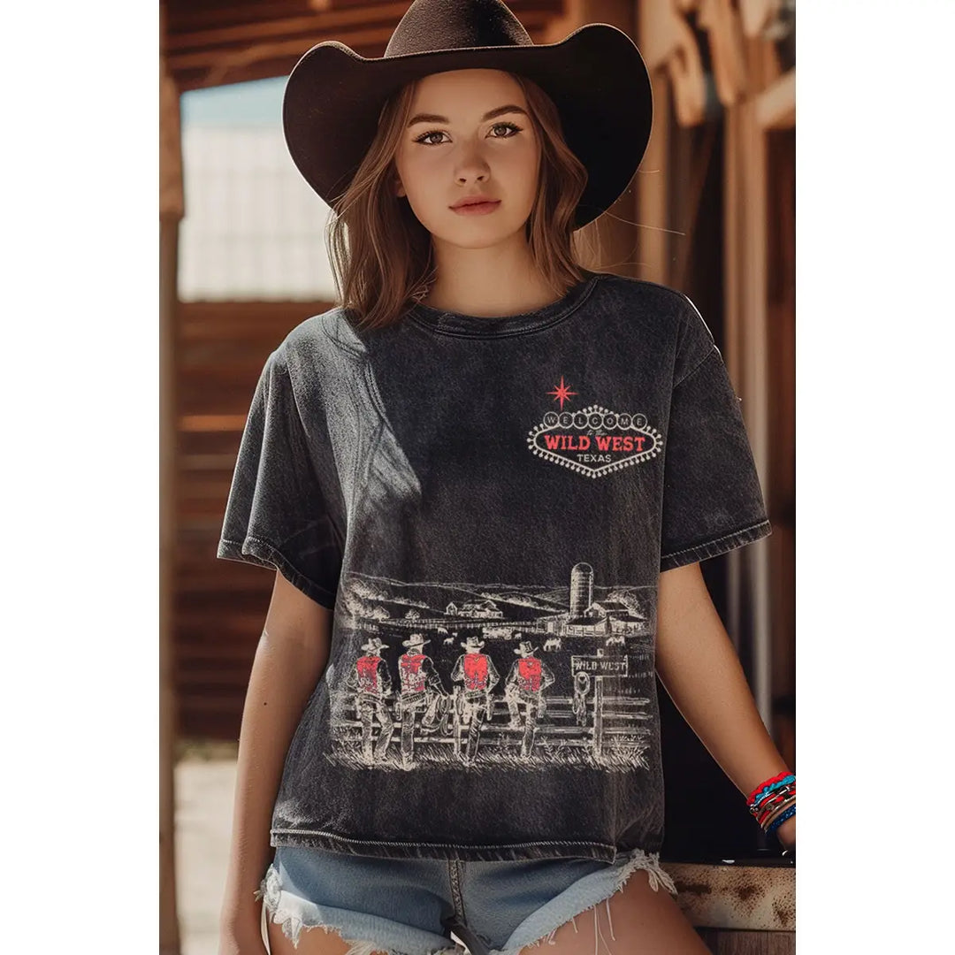 Buffalo Belle - Welcome Wild West Black Graphic Tee