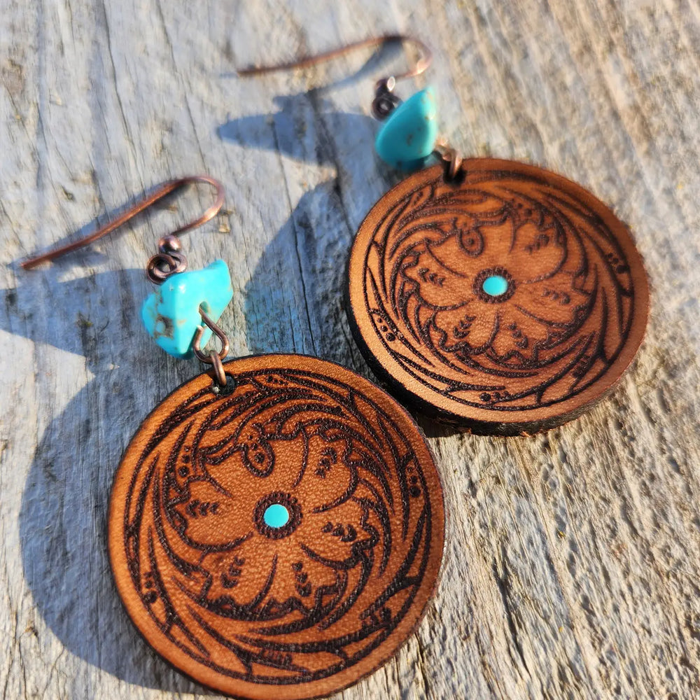 Cactus Creek - Emery Tooled Leather Earrings