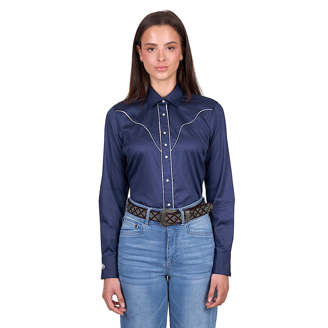 Wrangler- Womens Bridget Western Navy Arena Shirt