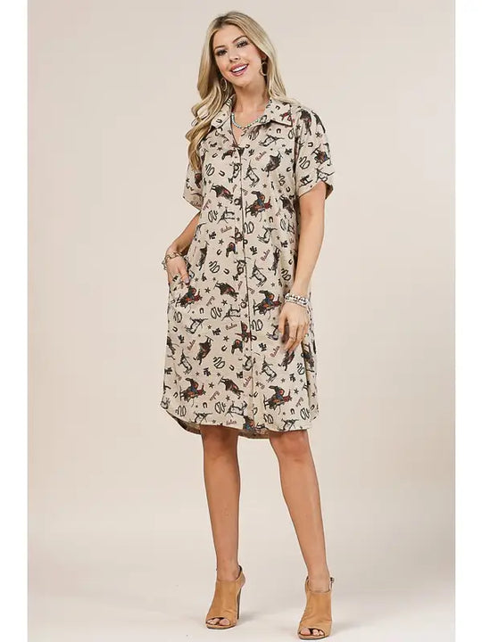 Buffalo Belle - Womens Annie Cowboy Print Dress