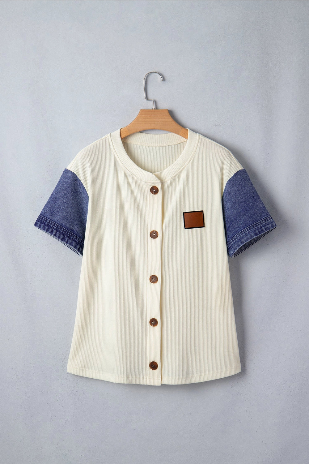 Buffalo Belle - Women's Denim Ribbed Patchwork Buttoned Shirt
