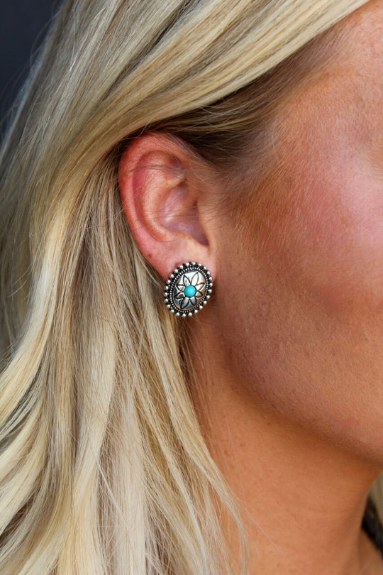 West & Co - Harlow Silver/Turquoise Oval Concho Earrings
