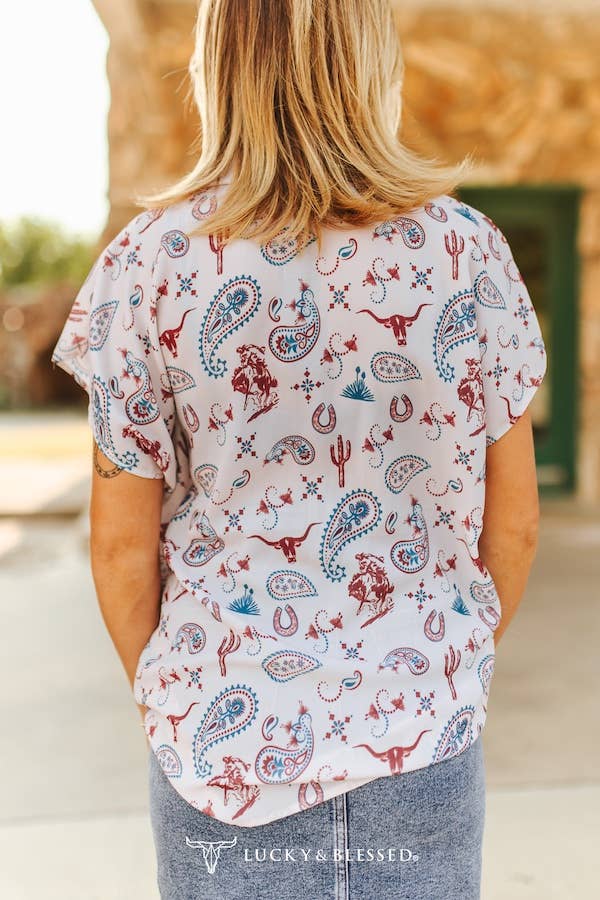 Buffalo Belle - Western Ivory Paisley Printed Button Down Blouse