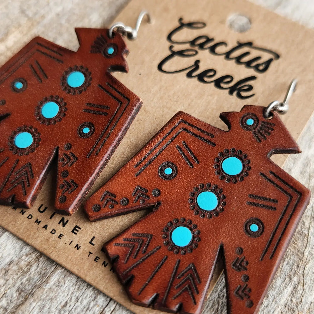 Cactus Creek - Southwest T Bird Tooled Leather Earrings