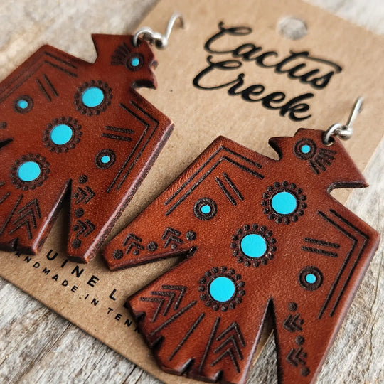 Cactus Creek - Southwest T Bird Tooled Leather Earrings