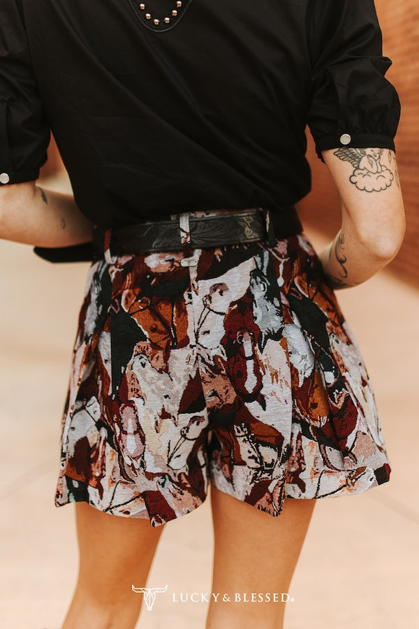 Buffalo Belle - Horse Jacquard Knitted Crease Short