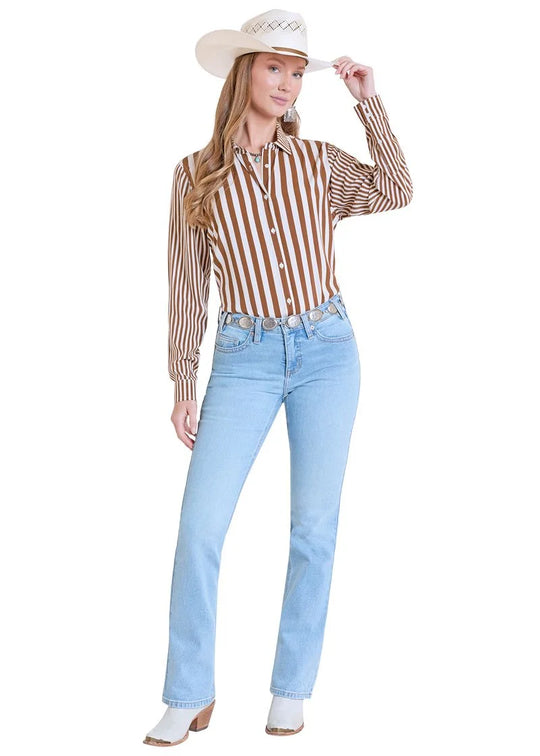 Panhandle Slim - Women's Striped Long Sleeve Arena Shirt Beige