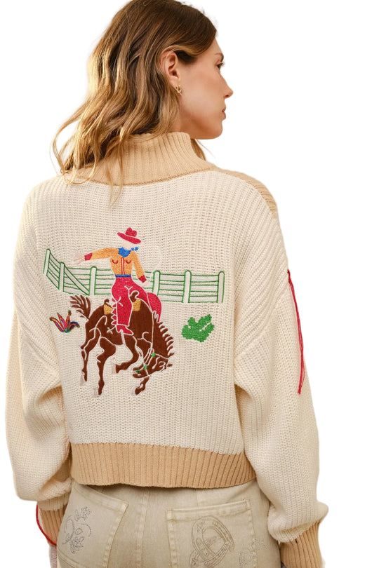 Buffalo Belle - Women's Western Embroidered Mock Neck Sweater