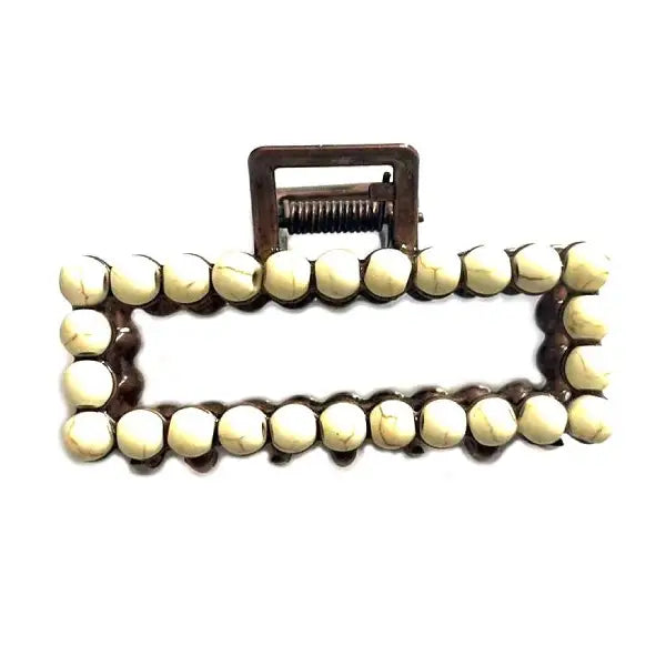 Buffalo Belle - Western Mini Faux Navajo Pearl White Stone Claw Clip