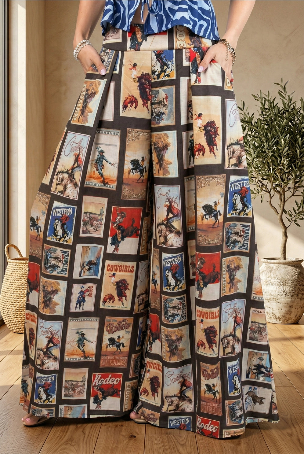 Buffalo Belle - Womens Indira Cowboy Rodeo Print Pants