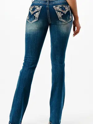 Miss Me Jeans  Trouser Hem High Rise Flare Cut H3851F  American Blues