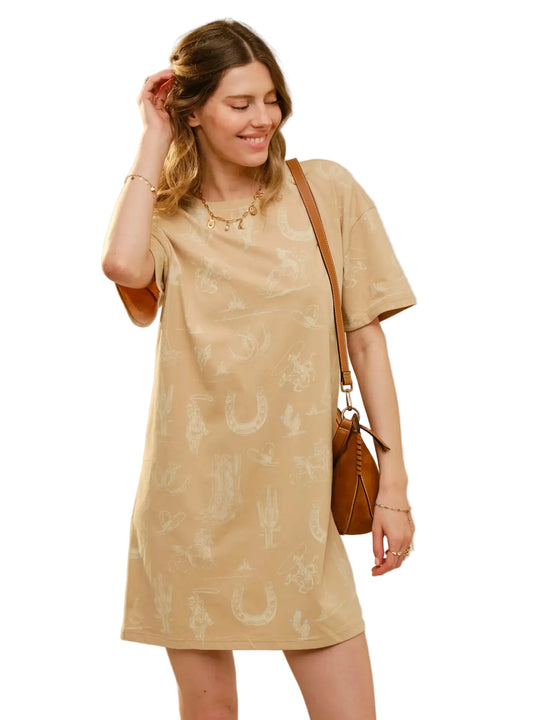 Buffalo Belle - Western Print Sand Tee Shirt Dress