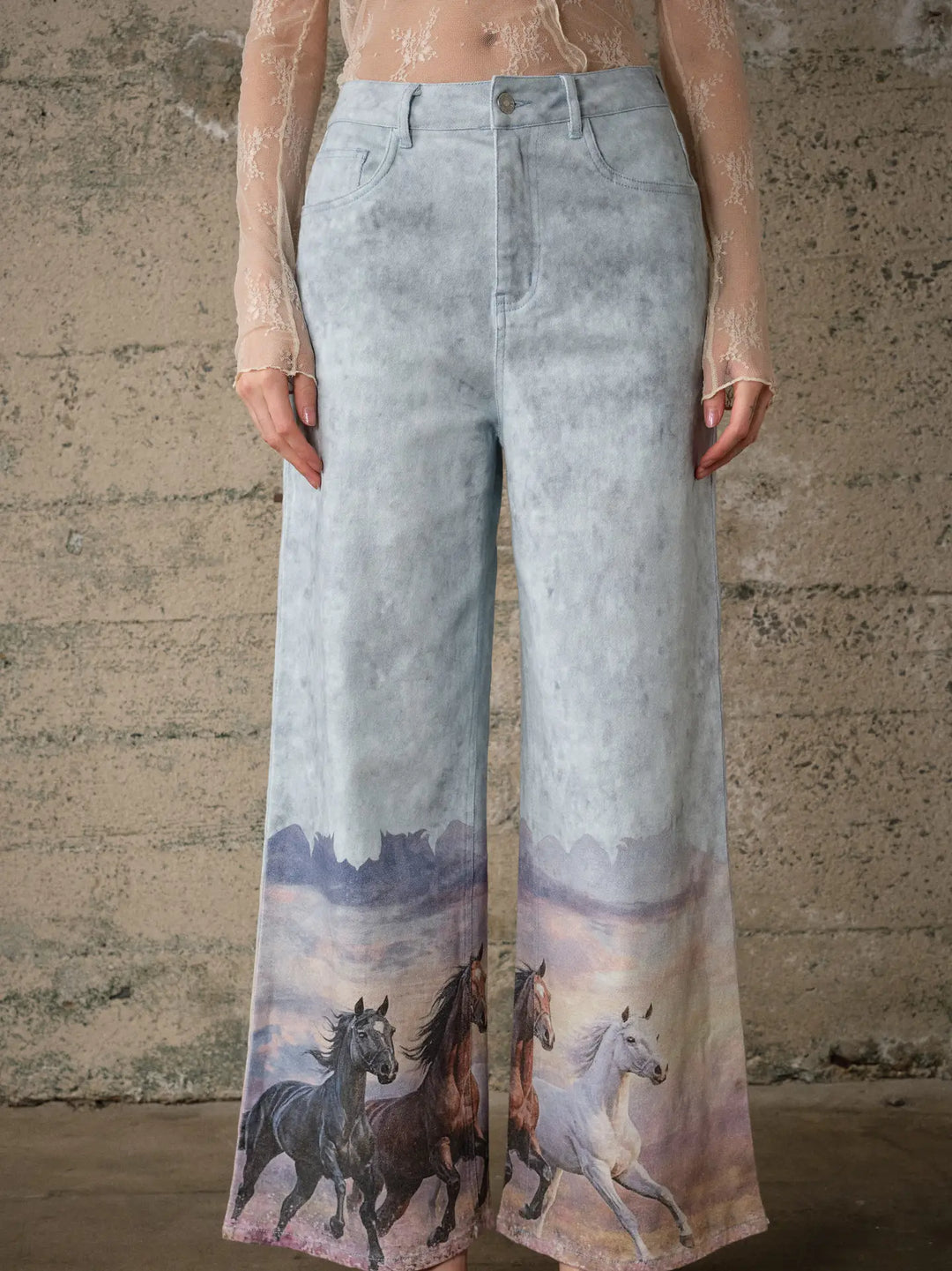 Buffalo Belle - Western Horse Print Wide Leg Jeans