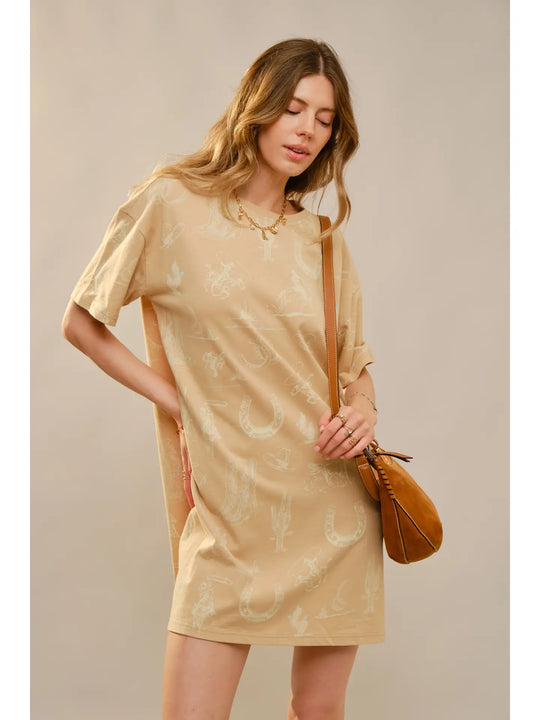 Buffalo Belle - Western Print Sand Tee Shirt Dress
