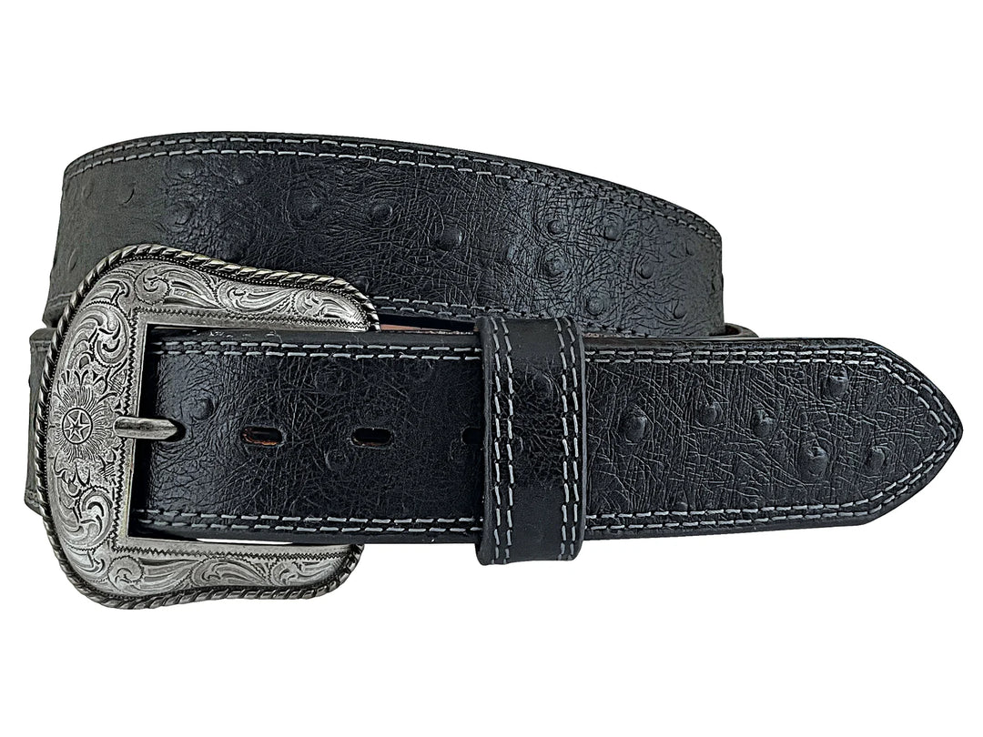 Roper - Mens Genuine Ostrich Print Black Belt