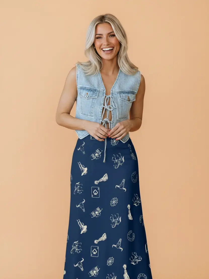 Buffalo Belle - Navy Western Lace Maxi Skirt