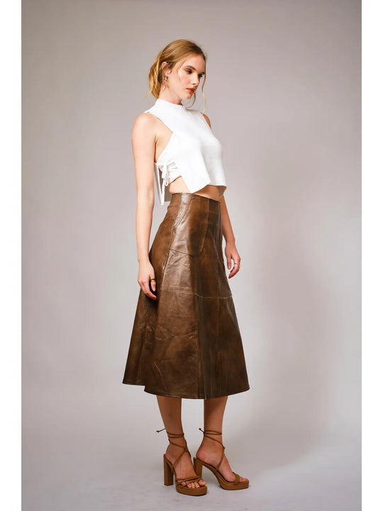 Buffalo Belle - Zigzag Seam Faux Leather Midi Skirt