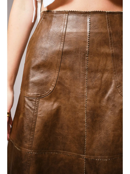 Buffalo Belle - Zigzag Seam Faux Leather Midi Skirt