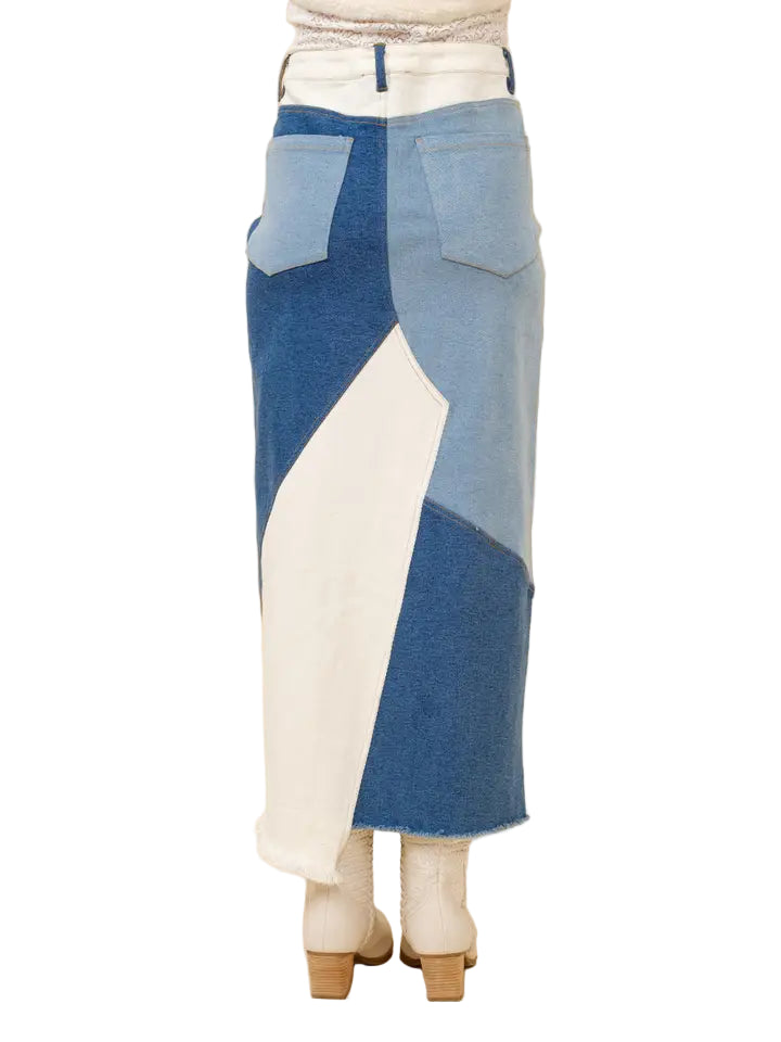 Buffalo Belle - Womens Patchwork Denim Maxi Skirt