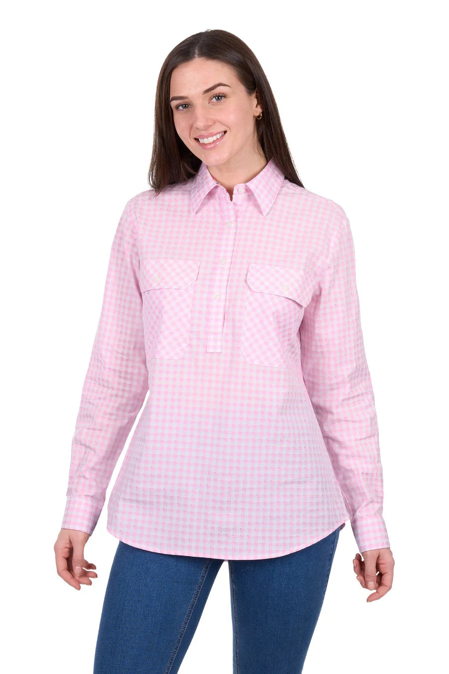 Hard Slog - Women's Clara Pink 1/2 PLKT LS Shirt