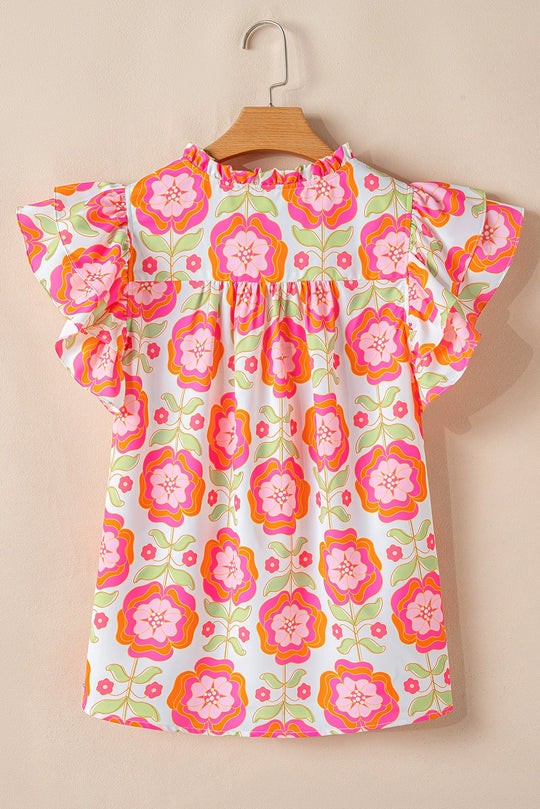 Buffalo Belle - Womens Floral Ricrac Trim Ruffle Sleeve Blouse