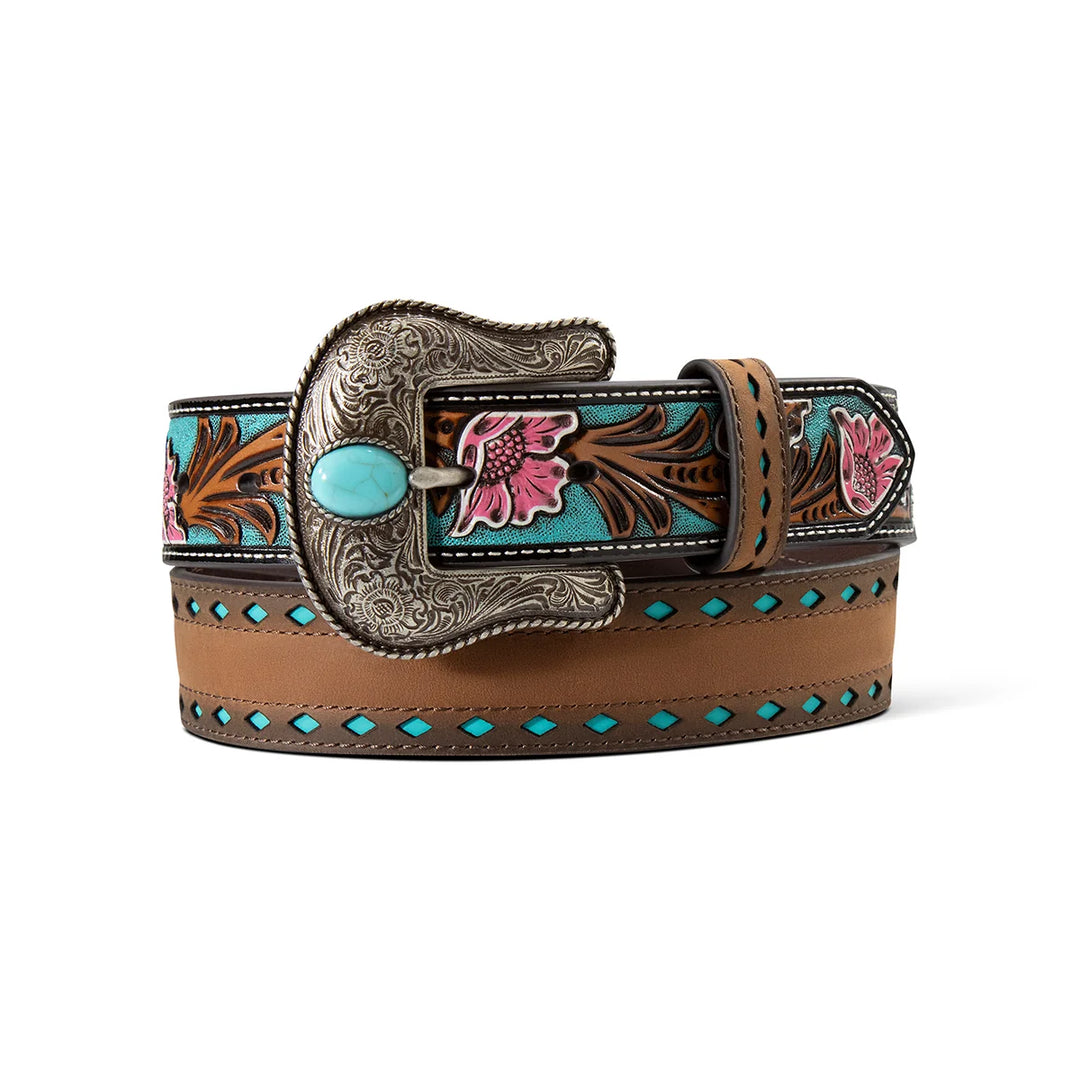 Ariat - Womens Floral Billets Cutout Belt Turquoise/Multicolour