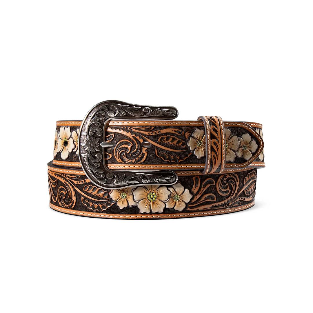 Ariat - Womens Shield Patch Logo Belt Floral Brown