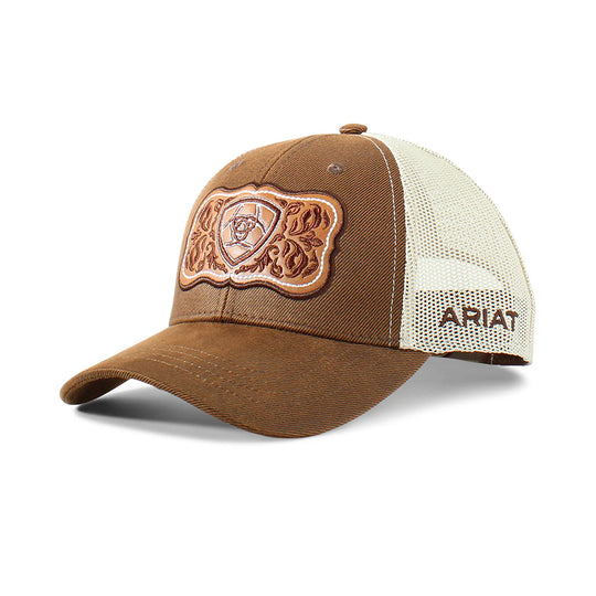 Ariat - Faux Leather Floral Logo Snapback Cap Brown