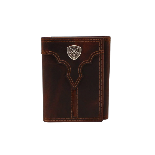 Ariat - Contrast Stitch Shield Tri-Fold Wallet Brown