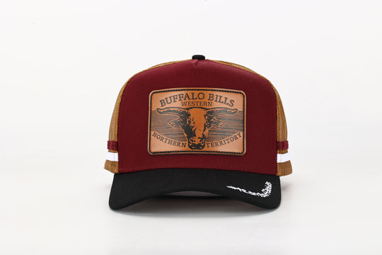 BBWS - Maroon Leather Scrub Bull Trucker Cap