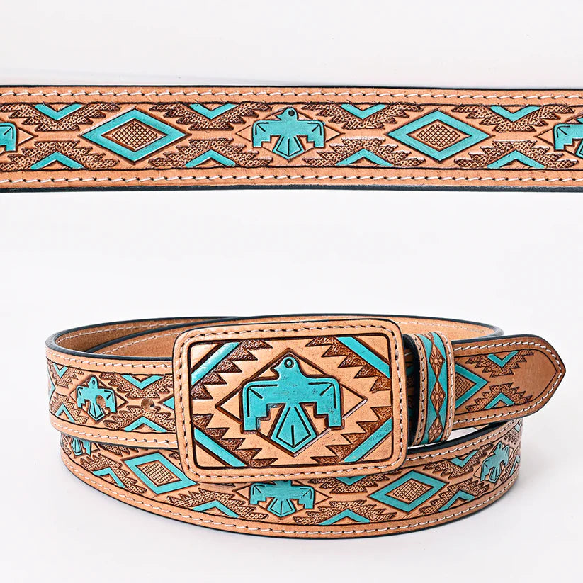 American Darling - Dakota Thunderbird Hand Tooled & Painted Leather Belt