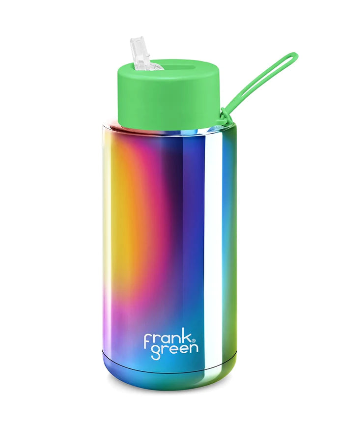 Frank Green - 34oz Reusable Bottle Straw Lid Rainbow/Neon Green