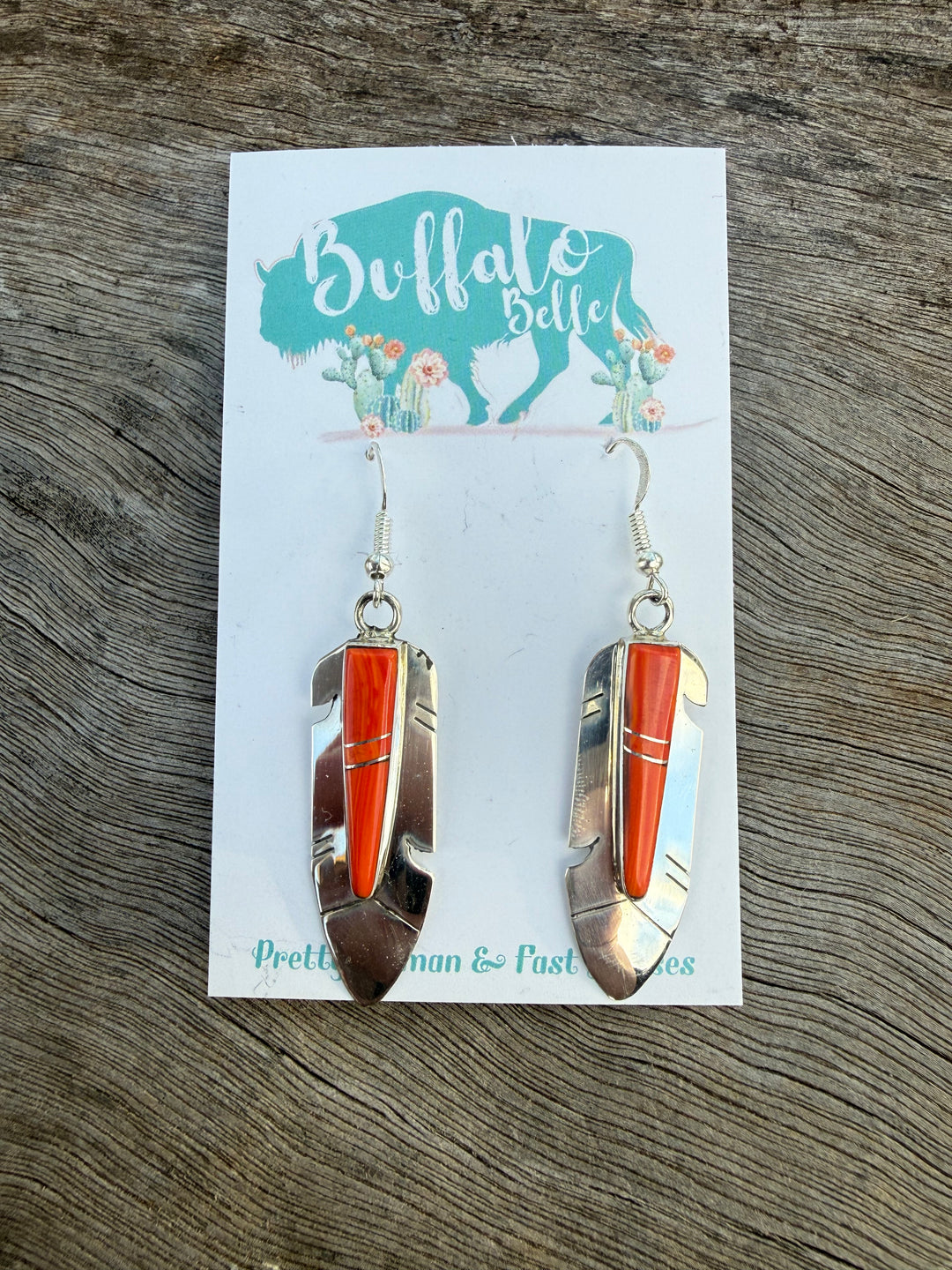 Buffalo Belle - Feather Spiny Oyster Earrings