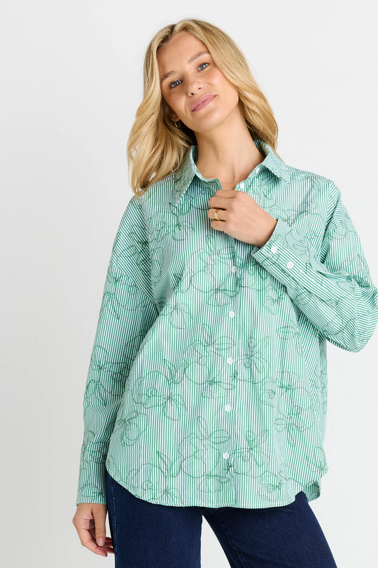 Buffalo Belle - Sage Shirt Green Stripe