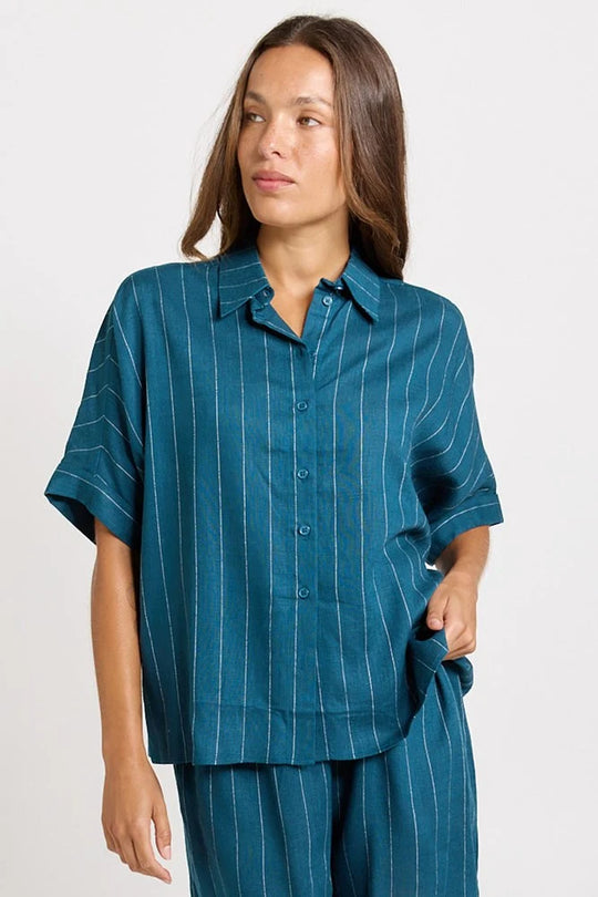 Buffalo Belle - Womens Ophelia Teal/White Stripe Shirt