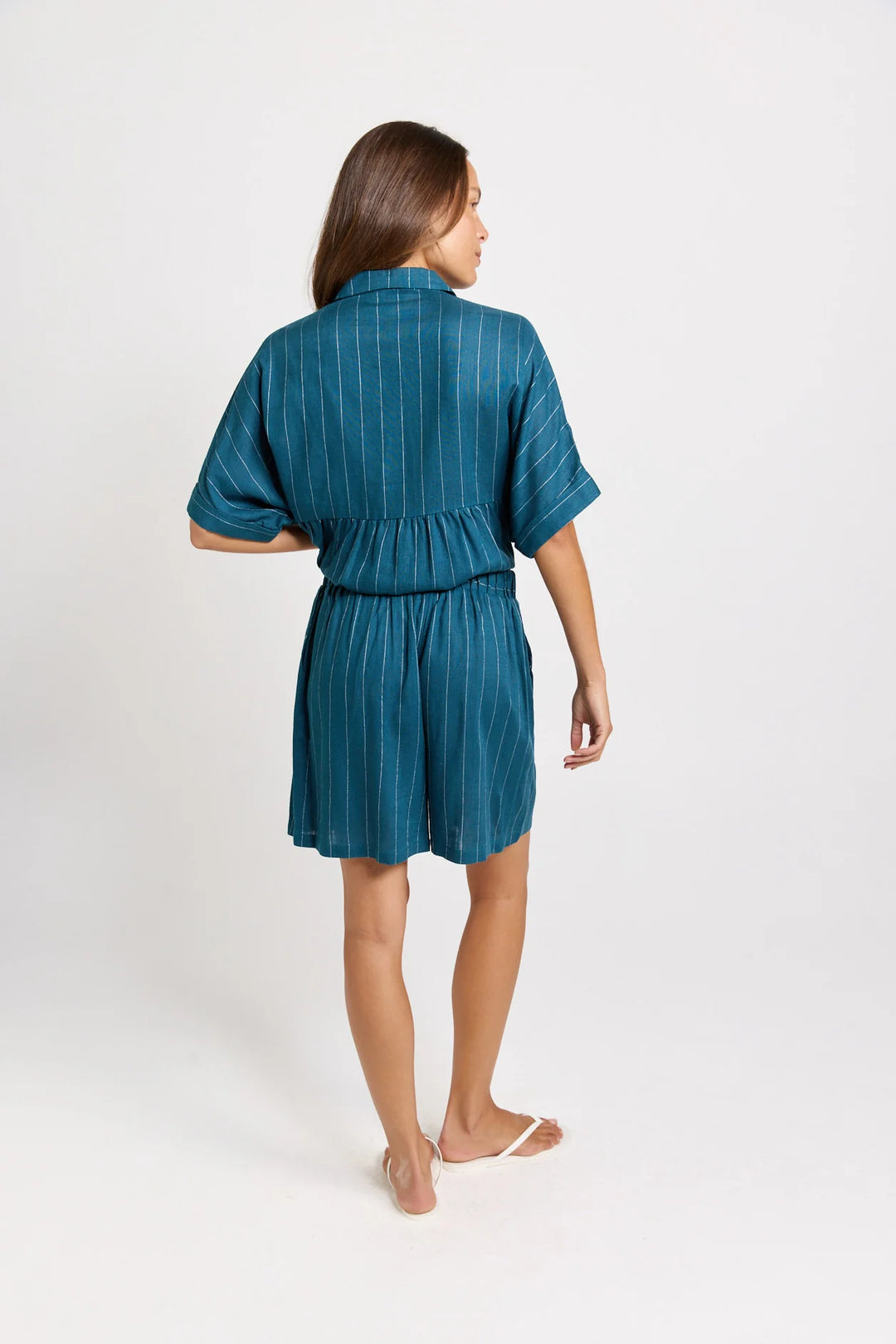 Buffalo Belle - Womens Palm Teal/White Stripe Relax Shorts
