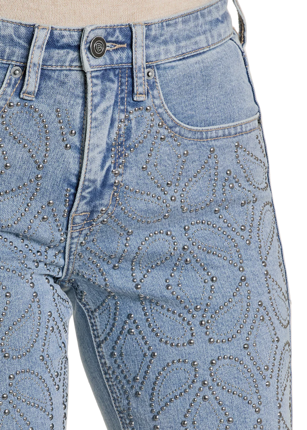 Rock & Roll - Womens Paisley Studded High Rise Straight Leg Jeans