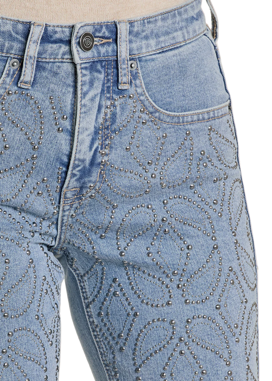 Rock & Roll - Womens Paisley Studded High Rise Straight Leg Jeans