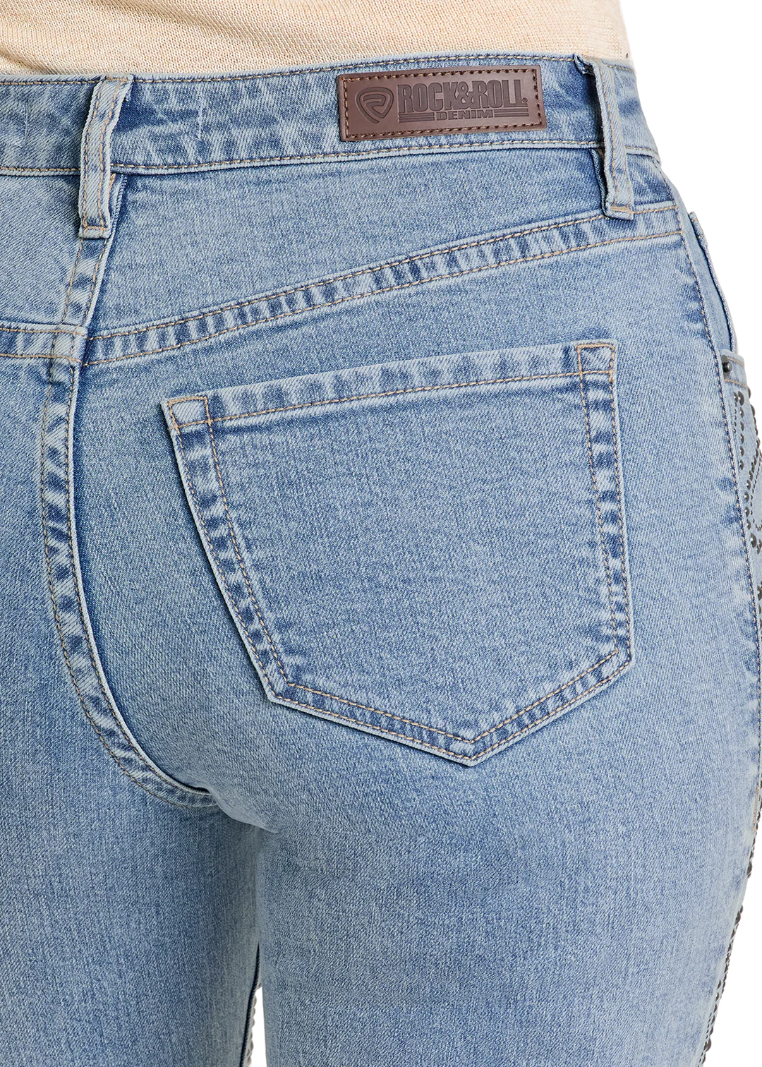 Rock & Roll - Womens Paisley Studded High Rise Straight Leg Jeans