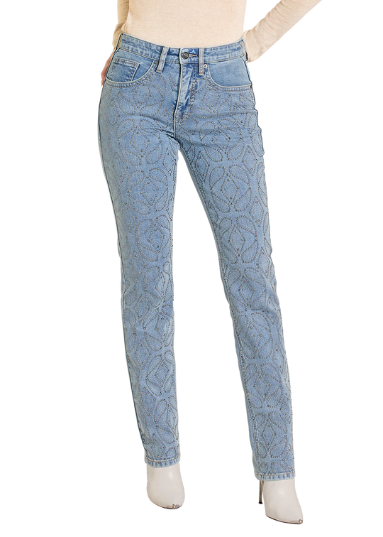 Rock & Roll - Womens Paisley Studded High Rise Straight Leg Jeans