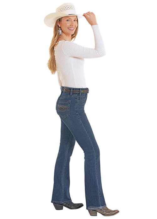 Rock & Roll - Women's High Rise Pleather Boot Cut Jeans