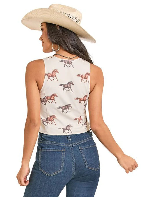 Rock & Roll - Women's Natural Horse Print Vest