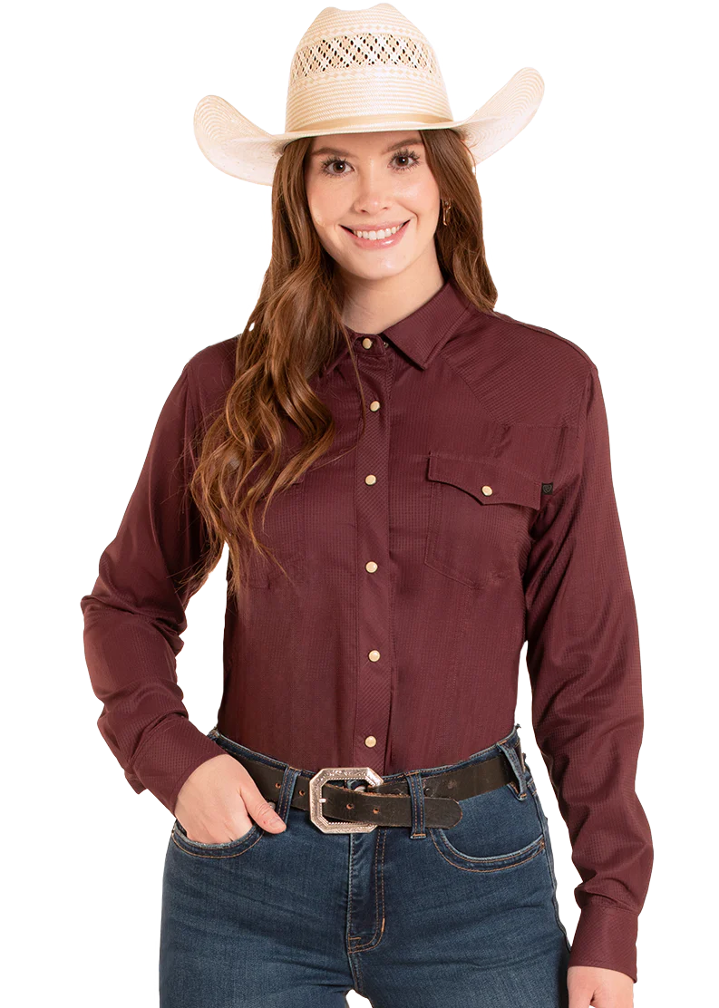 Rock & Roll - Women's Western Tek Maroon Arena Shirt