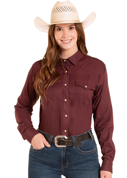 Rock & Roll - Women's Western Tek Maroon Arena Shirt
