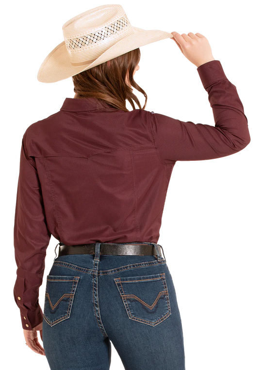 Rock & Roll - Women's Western Tek Maroon Arena Shirt
