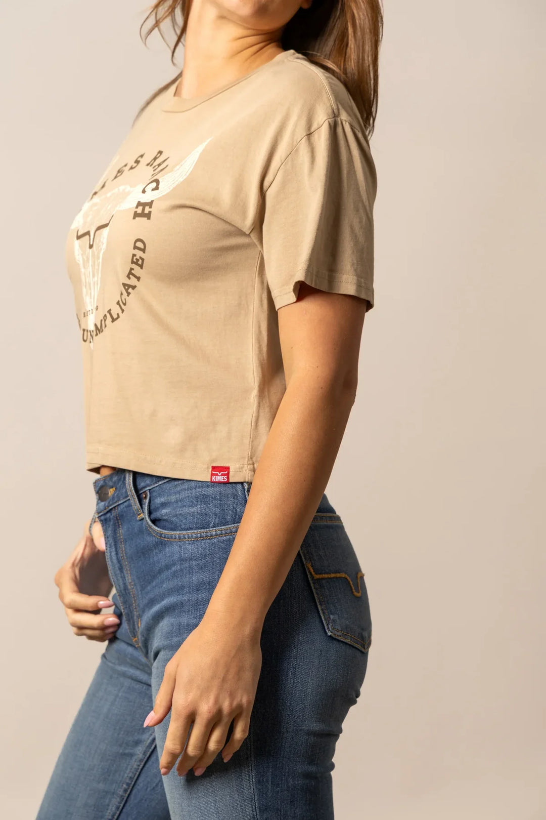 Kimes Ranch - Womens Tan Bison Skull Tee