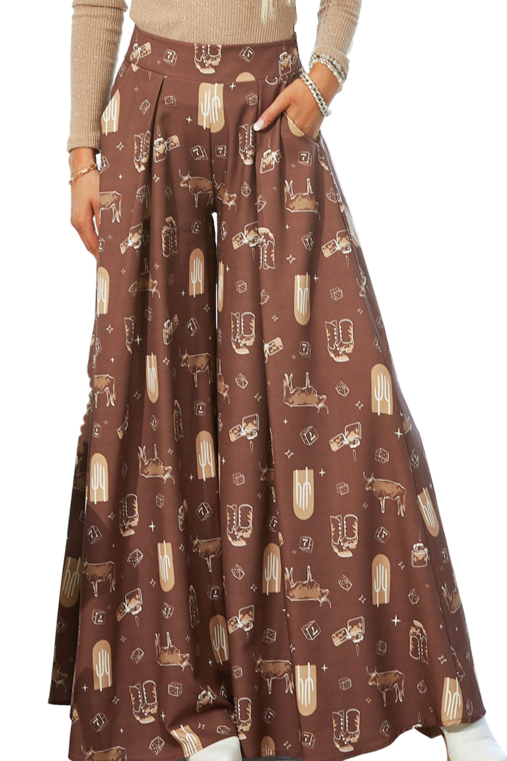 Buffalo Belle - Womens Brown Print Flare Pants