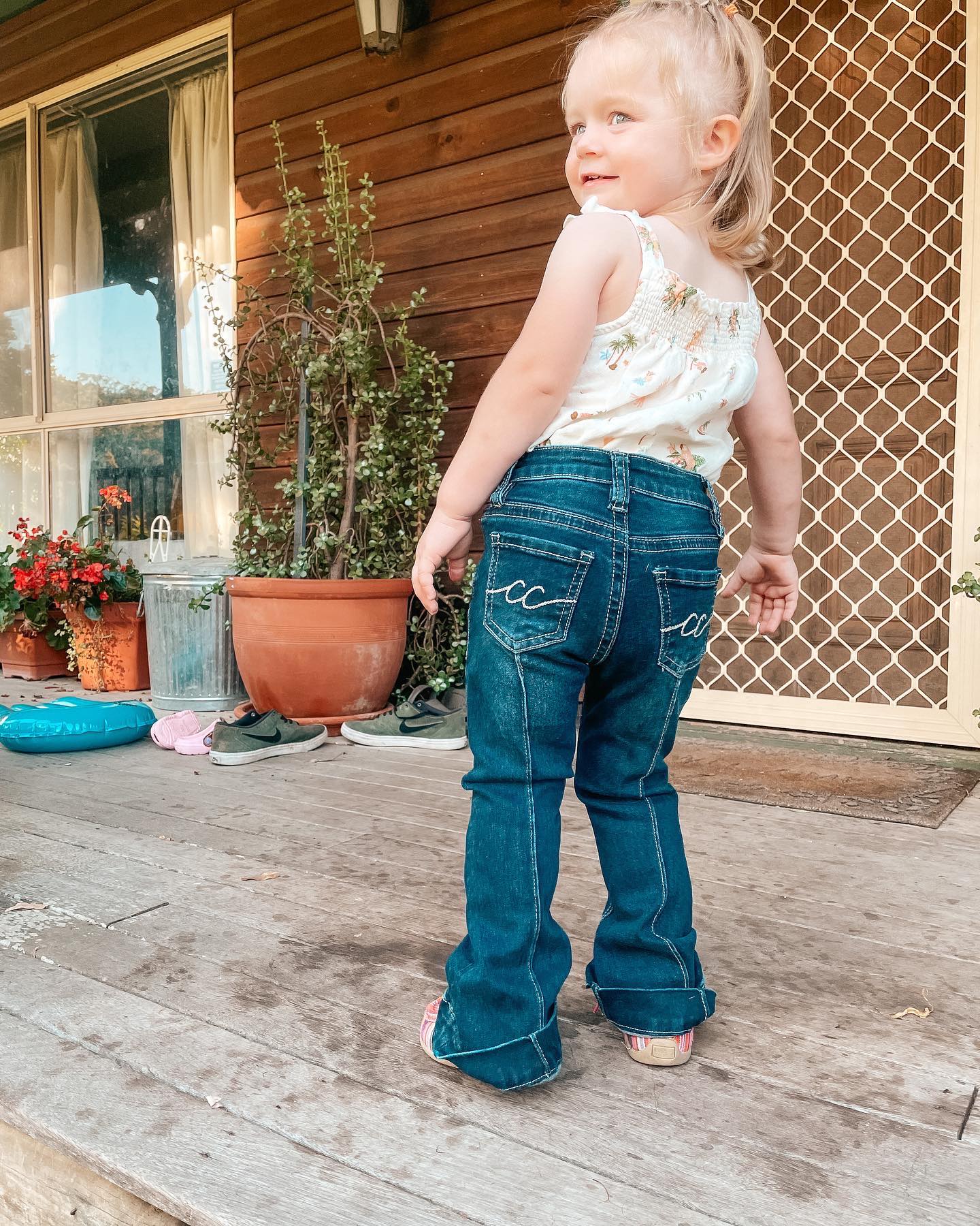 Child Girls Baggy Wide Leg Jeans Fit Elastic Waist Denim Pants Trouser 3-13  Year | eBay